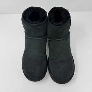UGG Classic Mini II Suede Shearling Ankle Boot Black Women Size 7
